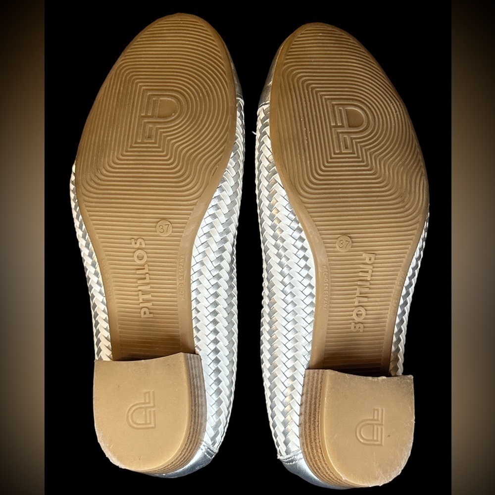 Pitillos Women Braided Silver/White Leather Slip-on Low Heel Shoes Size-7/37 EUR - Picture 6 of 7